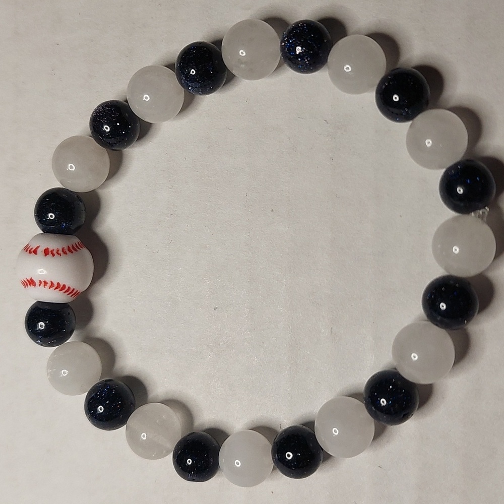 New York/Chicago Major. Acryllic baseball. Navy Goldstone & White Jade stone